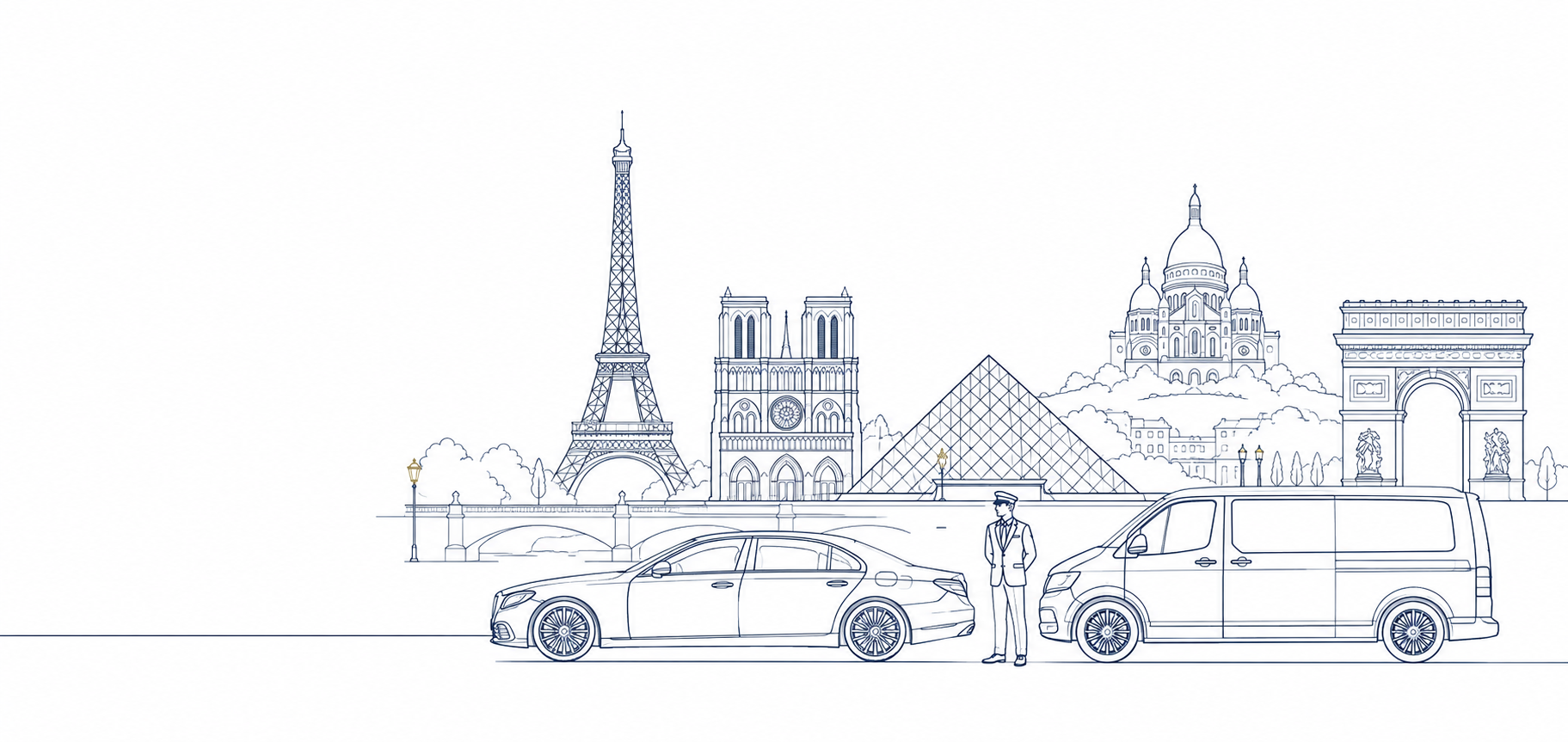 Illustration of premium vehicles and iconic Paris landmarks